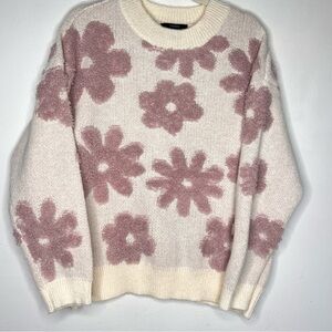 FOREVER 21 Floral Patterned Pink and Cream Sweater Size M